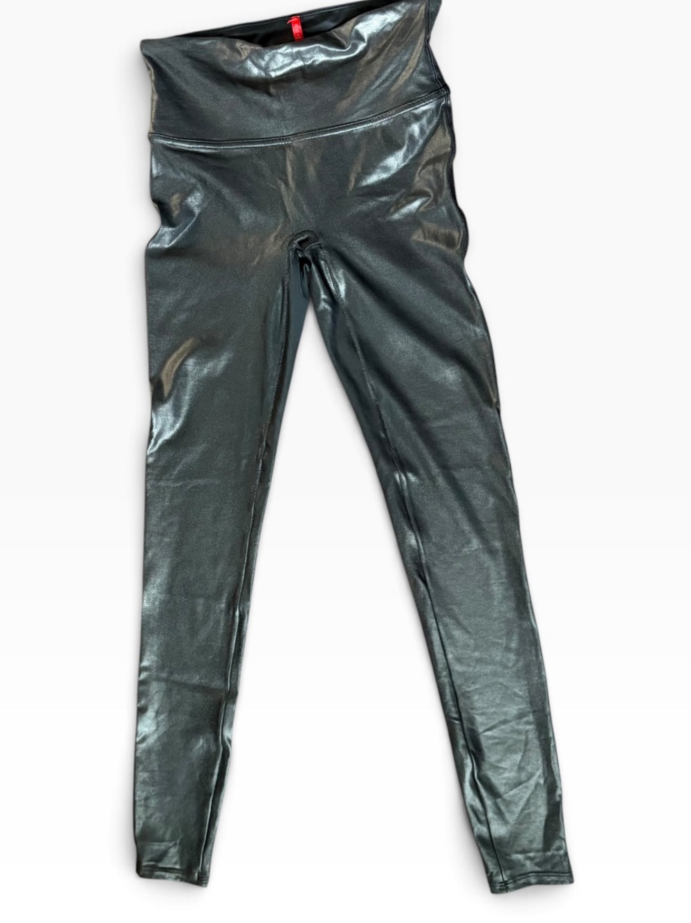 SPANX Faux Leather Leggings L Tall Black High Waist Shiny